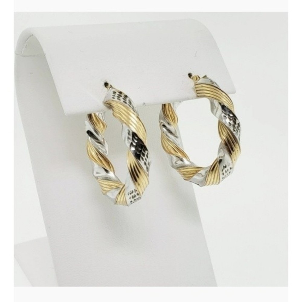 Peter Brams 14K Gold Hoops Twisted Rope Design 925 Sterling Silver - Picture 3 of 16